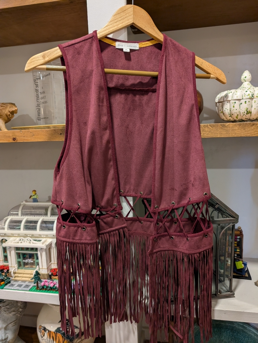 Coco & Jameson Faux Suede Maroon Fringe Western Vest Size XS